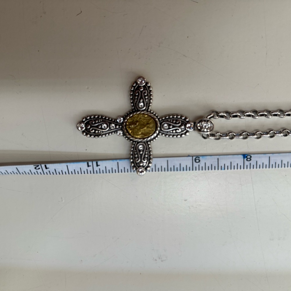 Brighton Silver and Yellow Cross Necklace